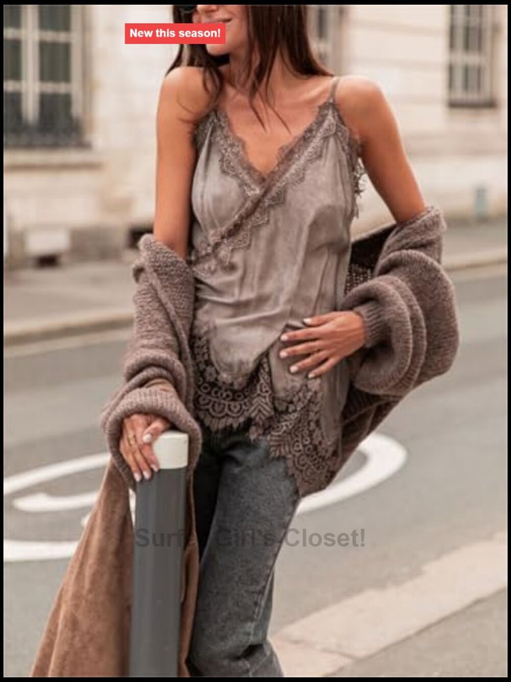 Silky Satin Lace Trim Long Camisole Spaghetti Strap Layering Slip Dress - Picture 2 of 6